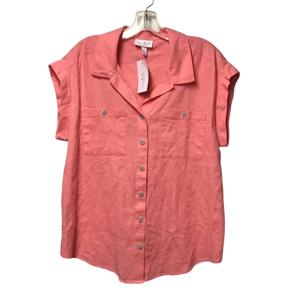 NWT Isabel Maternity Size Medium Short Sleeve Linen Button Up Shirt Taupe
